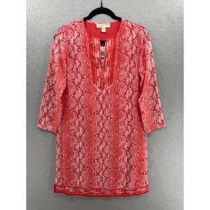 Michael Michael Kors Dress Womens XS Snake Print Coral White Split Neck Mobwife